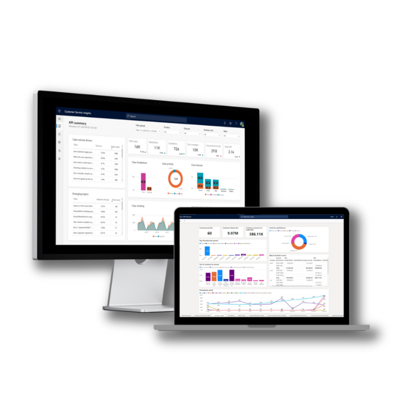 Microsoft Monpellier Dynamics dashboards laptop and monitor image